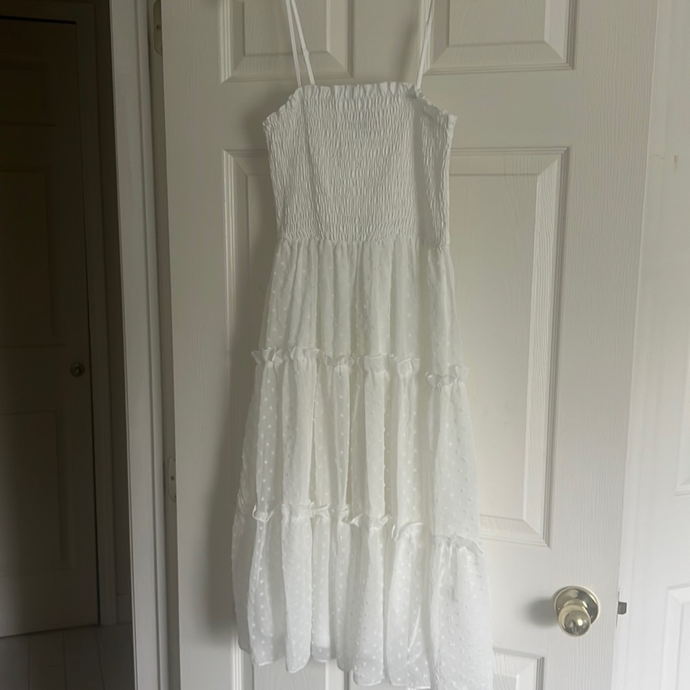 White midi dress with polka dot detail